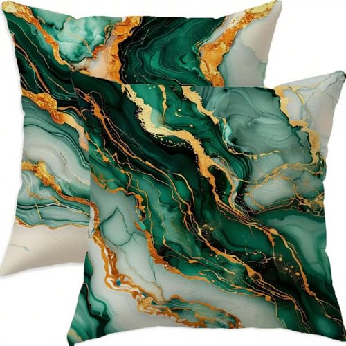 Housse coussin 65x65cm lin lot de 2 vert imperméable vintage - 2