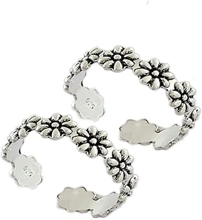 eloish Silver Sterling-Silver Pair of Beautiful Flower Toe Rings for Women and Girls-picture-32