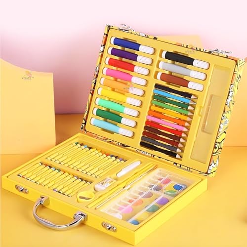 Image of WISHKEY 67 Pieces Art Set for Kids with Duck Theme Case, Art and Craft Supplies Kit for Drawing and Painting with Sketch Pen, Paint Colors, Brush, Color Pencils, Crayons (Pack of 1, Yellow)