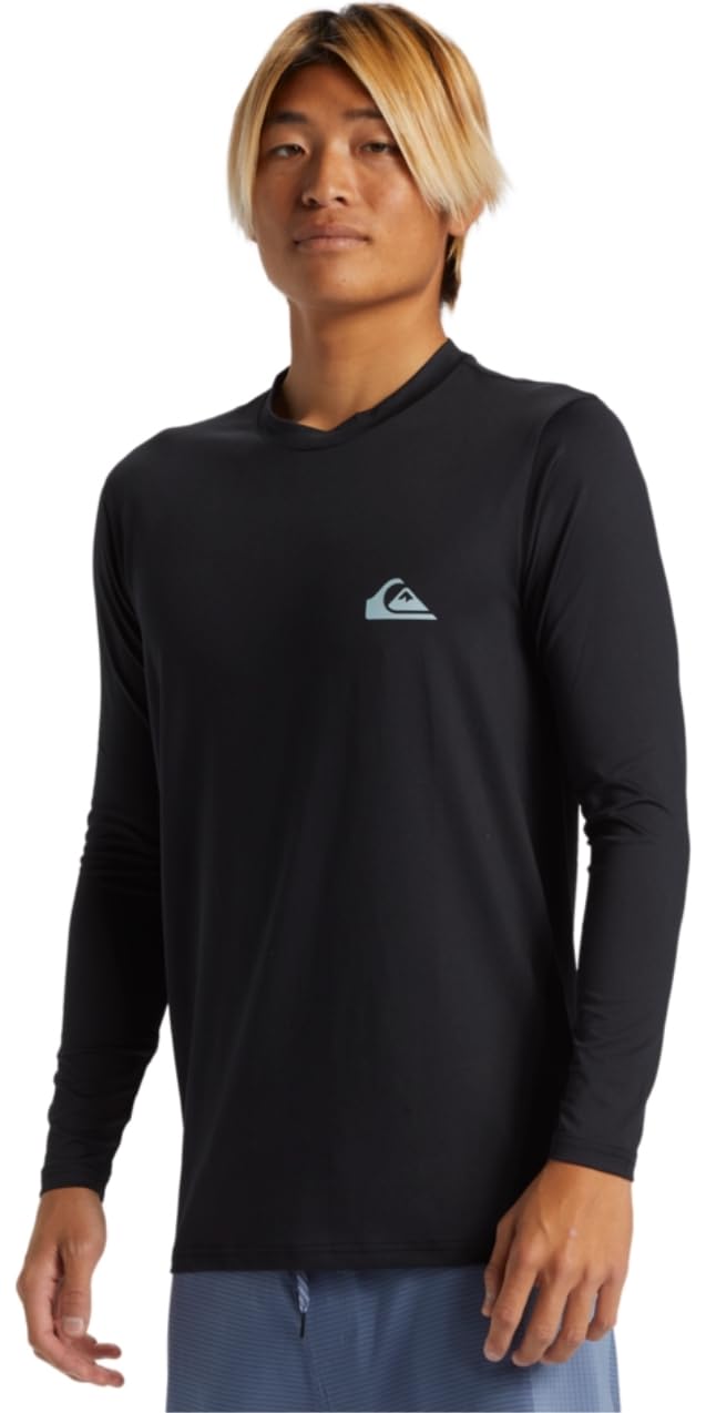 Quiksilver Camiseta de manga larga para hombre, color negro, tela elástica, UPF 50, protección solar