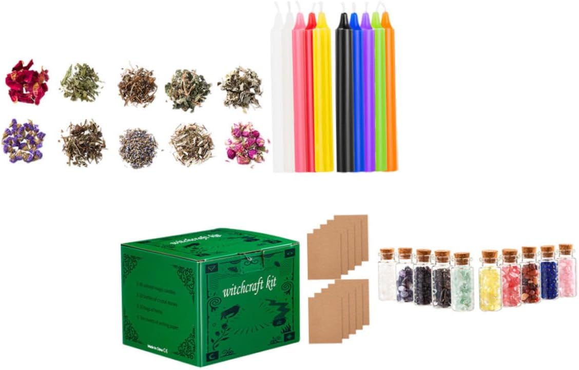 1set Witchcraft Candle Kit Crystals for Beginners Handmade Set Natural Ingredients Portable Supplies for Rituals and Spiritual Practices