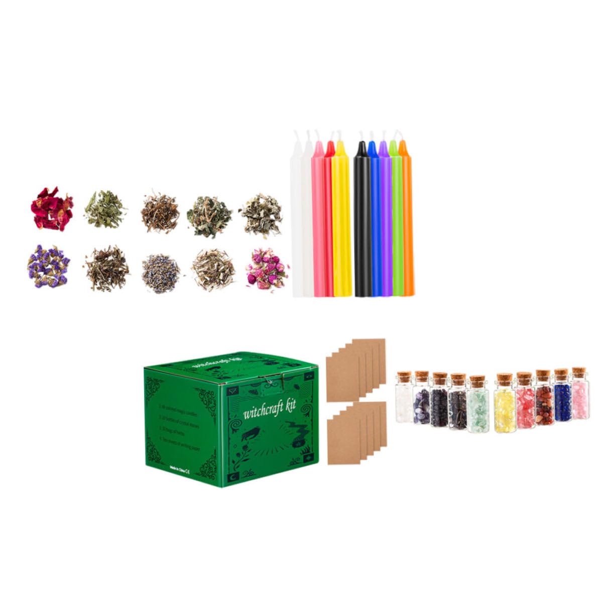 Ipetboom Starter Witch Kit Witchcraft Candle Set Relaxing Bath Dried Flower Unique Crystals Material