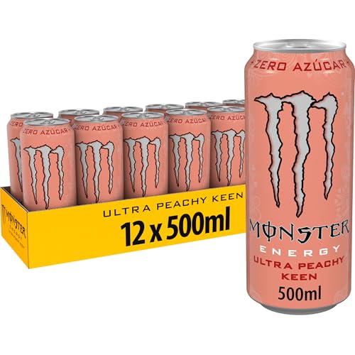 Monster Energy Ultra Peachy Keen, Bebida Energética Sin Azúcar- Pack de 12 Latas de 500ml