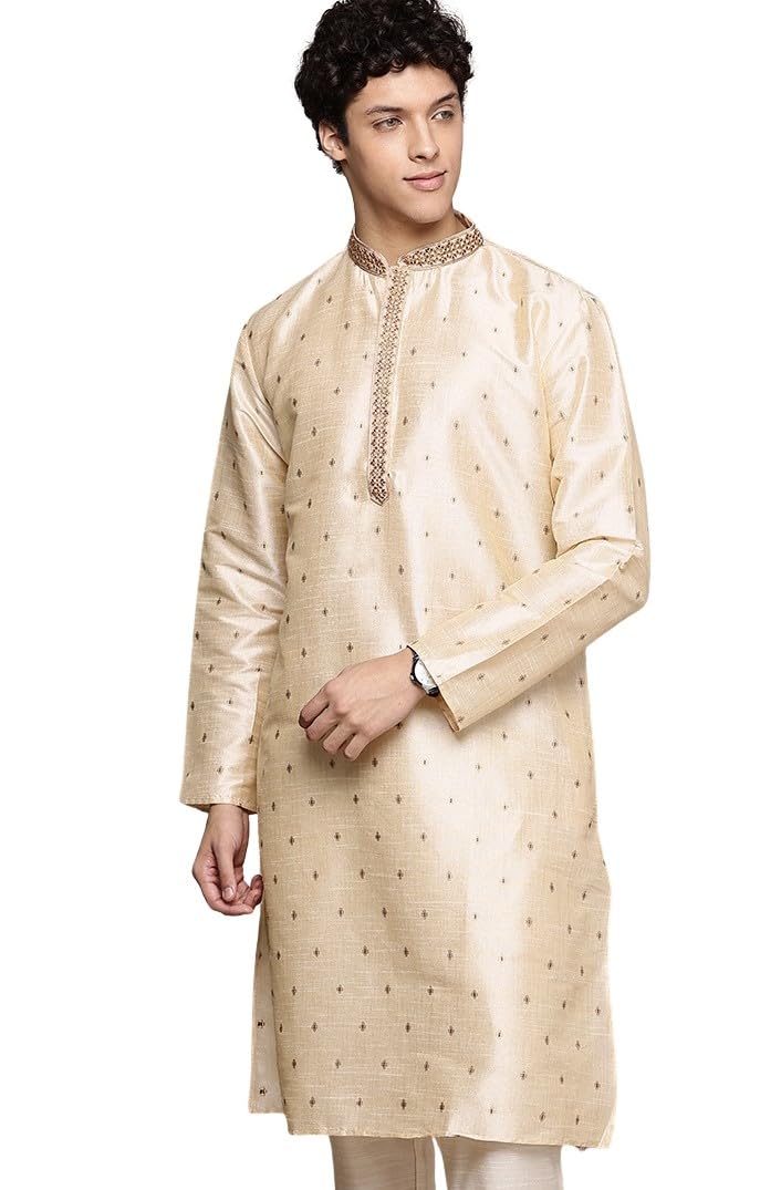 divisive Men's Cotton Blend Embroidered Regular Fit Woven Long Kurta-picture-11