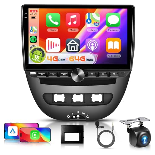4G+64G Android Car Stereo for Citroen C1/Peugeot 107/Toyota Aygo 2004-2014 CarPlay Android Auto DSP, Hodozzy 10" 1280 * 720 IPS Touch Screen Car Radio with Bluetooth 5.0 FM GPS Wifi Backup Camera
