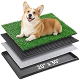Dog Grass Pet Loo Indoor/Outdoor Portable Potty, Dog Litter Box, Artificial Grass Patch Bathroom Mat and Washable Pee Pad for Puppy Training, Full System with Trays (Pet Training Tray, 20"x30")