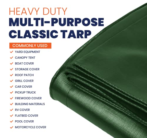 Image of Heavy Duty 7 Mil Tarp Cover, Waterproof, UV Resistant, Rip and Tear Proof, Poly Tarpaulin with Reinforced Edges for Roof, Camping, Patio, Pool Cover, Boat (Green /Black 24′ X 24′)