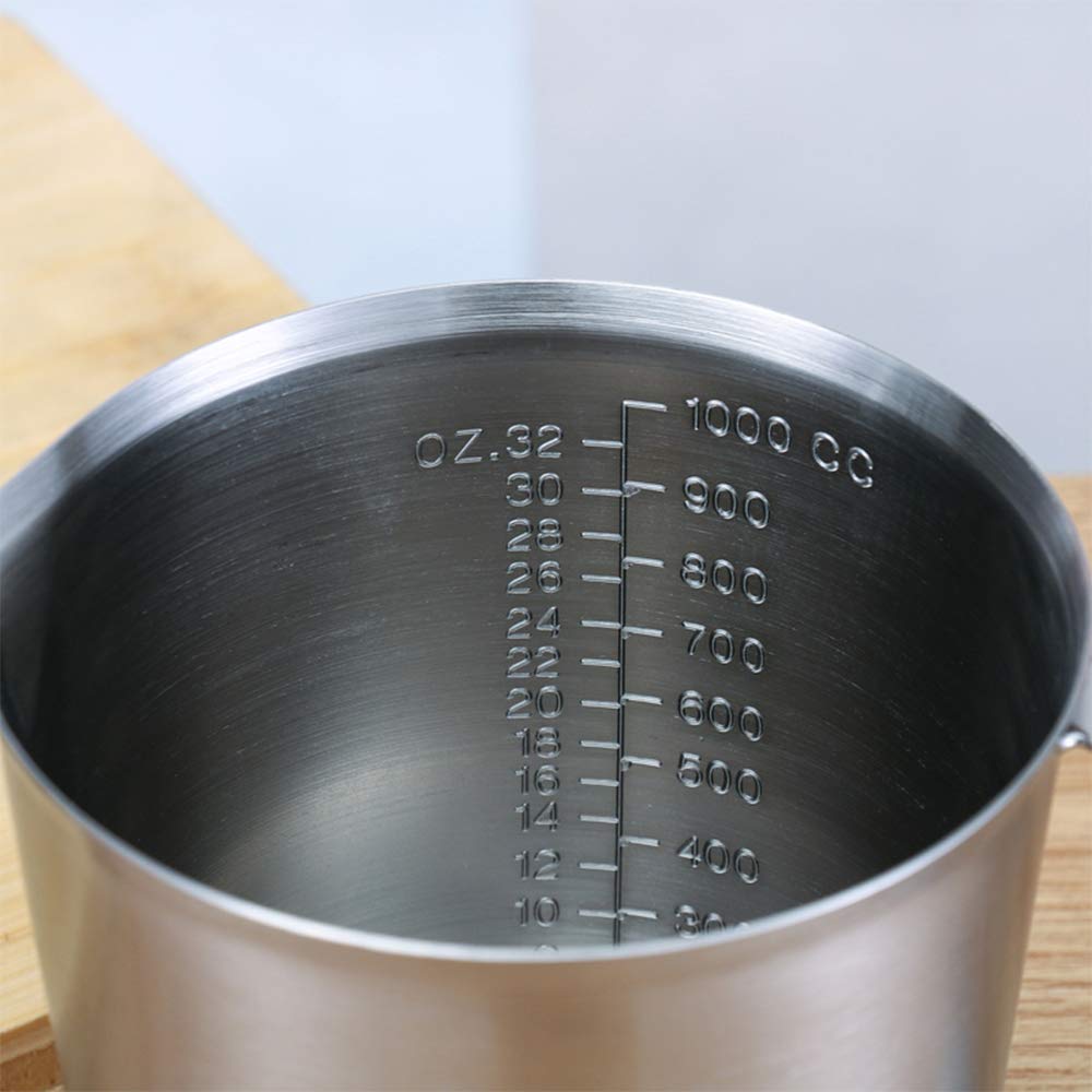 1000ML Measuring Cup Milk Jug 304 Stainless Steel Thicken Measuring Jug Durable Kitchen Large Capacity Measuring Cup with Handle and Scale,Perfect Milk Jug for Coffee Machine(1000ML) - Image 2