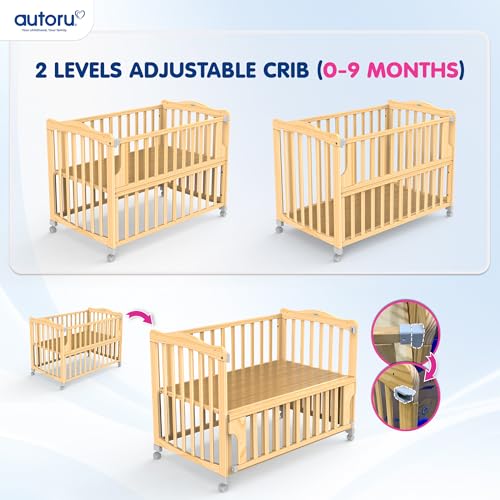Image of autoru Wooden Multi-Functional Baby Cot C3 with Mosquito Net | Crib | Toddler Cot | Study Desk