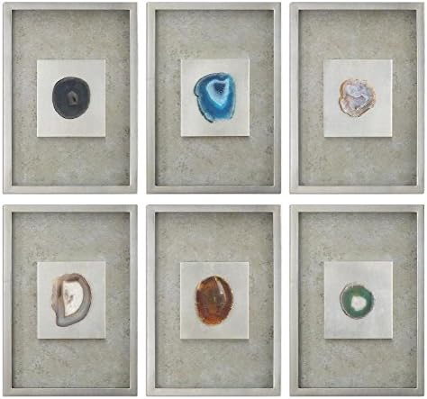 Uttermost Agate Stone Silver Wall Art S/6