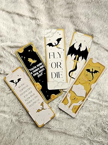 Image of Set of 5 Fantasy Dragon Bookmarks - for Dragon Rider & Fantasy Romance Readers | Aesthetic Quote Bookmarks for Books, Journals & Gifts | Washable | Durable Bioplastic