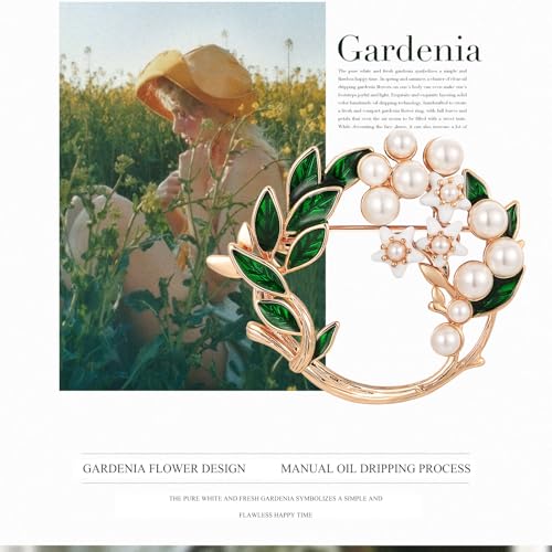 Image of SHE'S FREE STYLE JUST FOR YOU Handmade Gardenia Brooches and Pins For Women, Enamel Flower Brooch Green Leaves Pins Hand Dripping Oil Jewelry Brooch Pins Fashion Garland Safety Pins