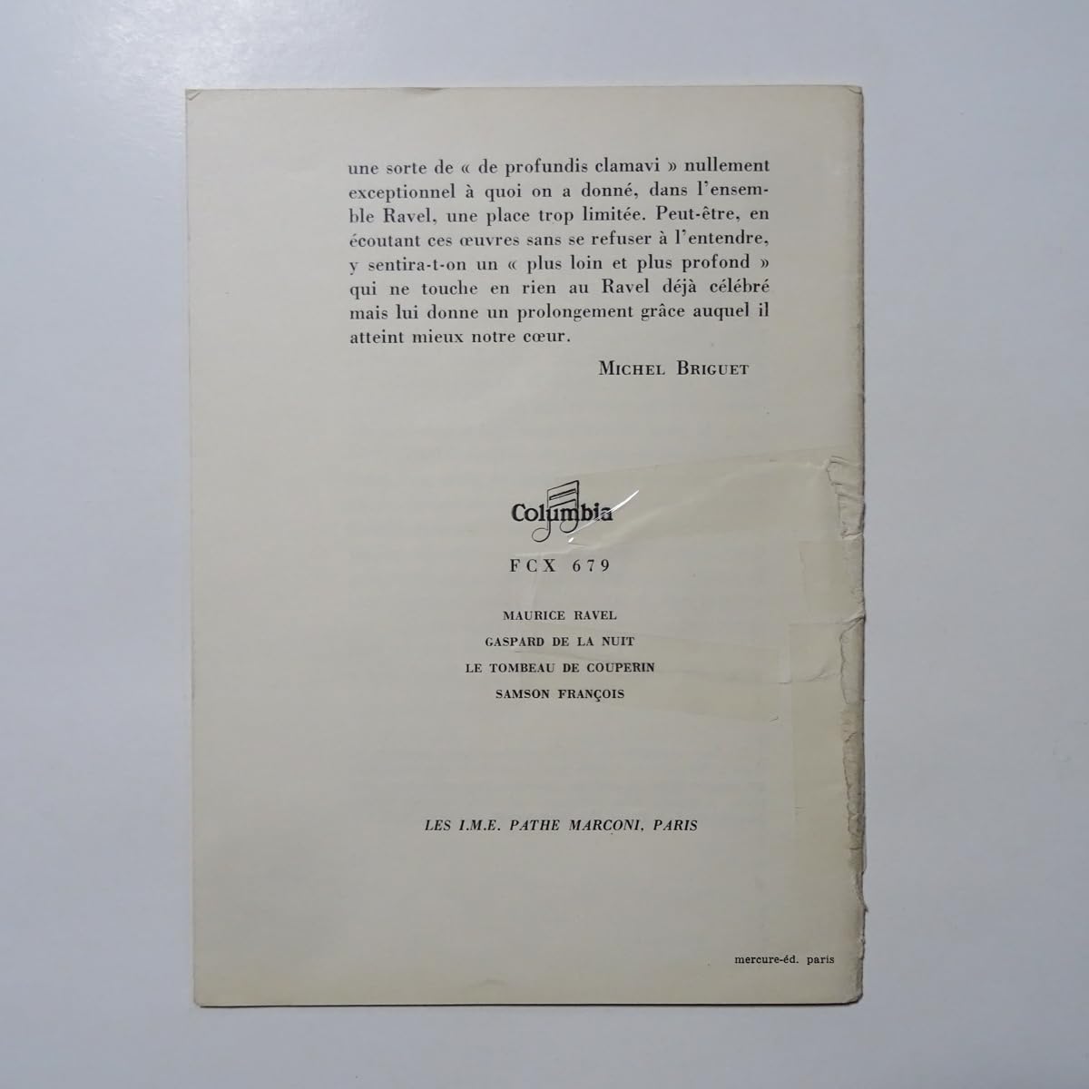 仏Columbia FCX679ラヴェル ガスパールの夜サンソン・フランソワ