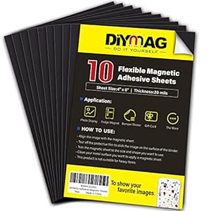 DIYMAG – Hojas adhesivas magnéticas, 4 x 6 pulgadas, paquete de 10 hojas flexibles con imán y adhesivo para manualidades y fotos, fáciles de despegar y pegar, se pueden cortar