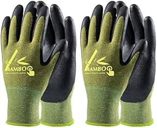 COOLJOB Gardening Gloves for Women and Men, 2 Pairs Bamboo Garden Gloves with Touchscreen, Breathable Nitrile Coated Work Gloves, Green, Medium Size (2 Pairs, M)