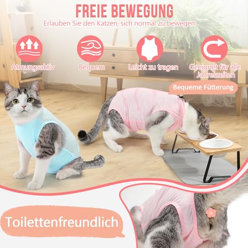 Eyein Katzenbody nach OP, Atmungsaktiver bequemer Erholungsanzug Anti-leckende Katzen-Operationsanzug mit Mesh Design für Katze Body Operation - Katzen Kätzchen E-Halsband Alternative (Hellrosa, M)