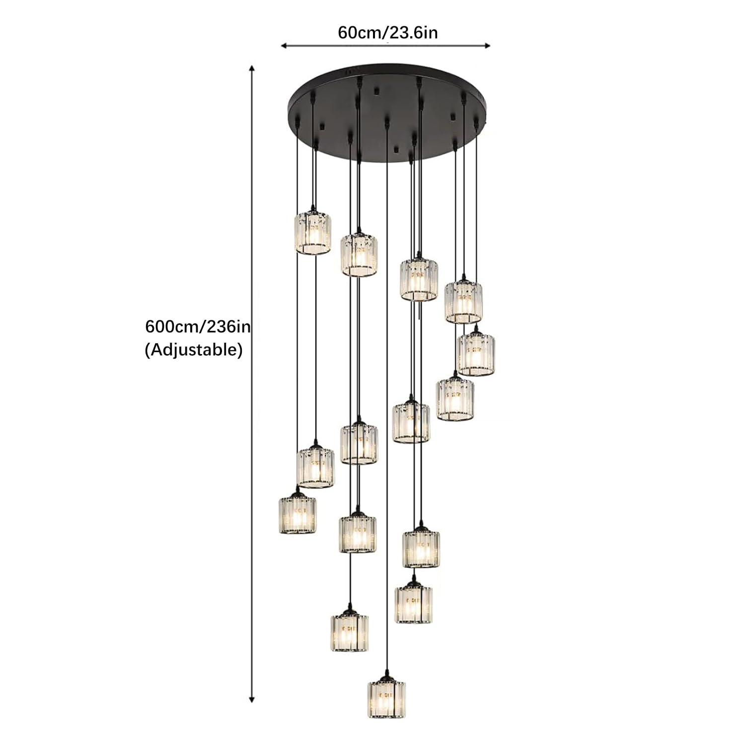 Nowoczesny kryształowy żyrandol, lampa wisząca w kształcie kropli deszczu, lampa sufitowa z regulowaną wysokością Odpowiednia do domów wiejskich, spiralnych klatek schodowych, salonów (15 lamp)