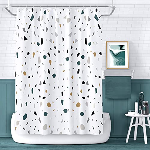 AceList Shower Curtain Set, Shower Curtains for Bathroom Waterproof Fabric Terrazzo Shower Curtain Liner, Unique Geometric Printed Shower Curtain with 12 Hooks& Weighted Hem Size 72 by 72
