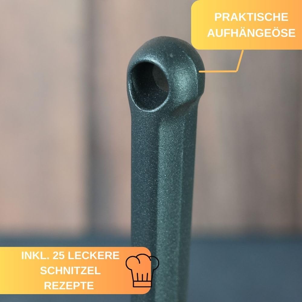 Thiru Premium Fleischklopfer - Fleischhammer für Schnitzel, Kotelett, Steak - Hammer-Kopf mit Zwei Schlagflächen - schonend für Fleisch - inkl. E-Book mit 25 Rezepten - Made in Germany