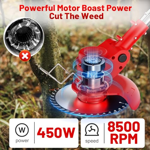 Cordless Strimmer Telescopic Lightweight Grass Trimmer Garden Strimmer,125cm Adjustable Charging Brushless Grass Trimmer with 23 Blades Ideal for Lawn Care,Weed Control,and Garden Maintenance (Red) 5 Cordless Strimmer Telescopic Lightweight Grass Trimmer Garden Strimmer,125cm Adjustable Charging Brushless Grass Trimmer with 23 Blades Ideal for Lawn Care,Weed Control,and Garden Maintenance (Red) - Image 5