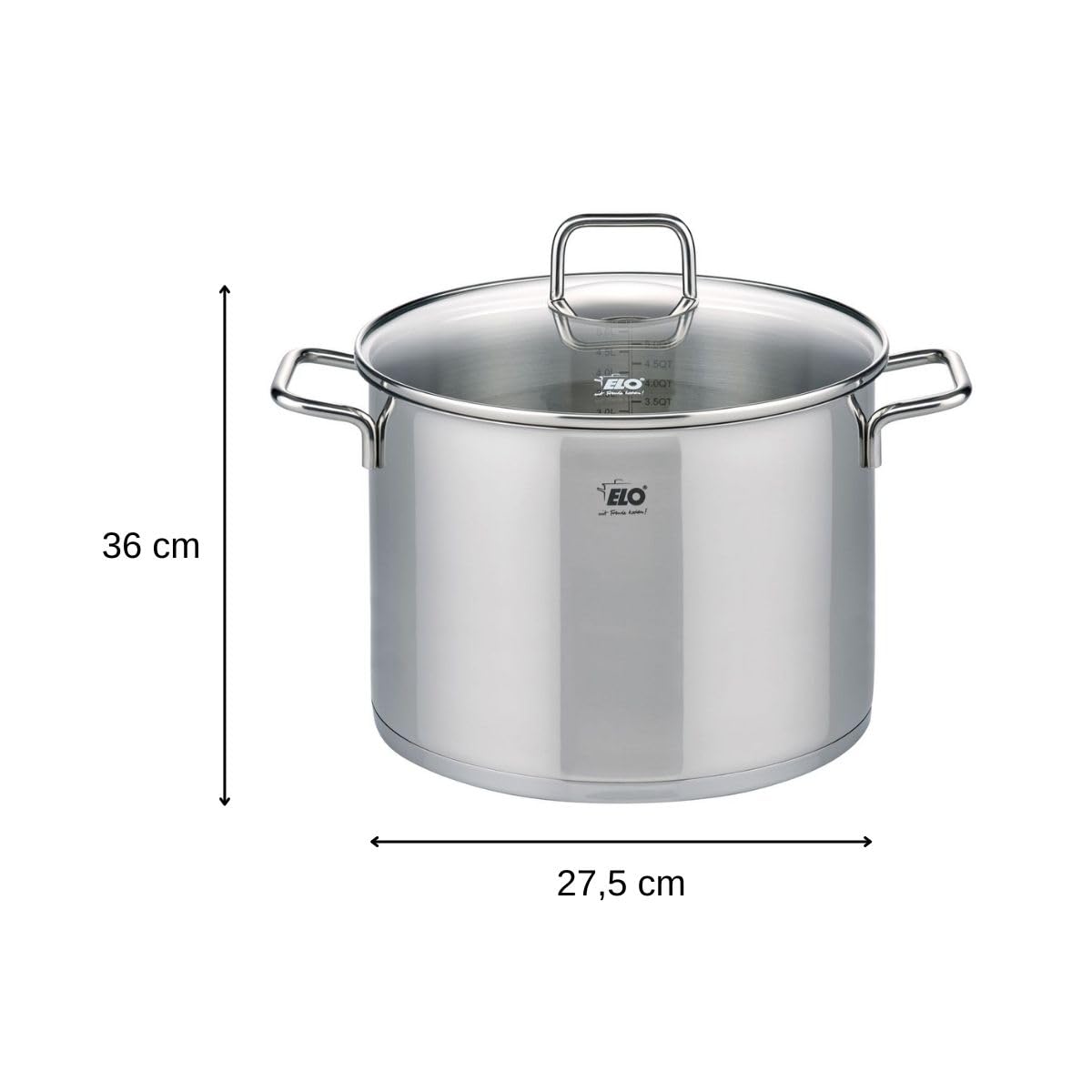 ELO 7244626 Patelnia indukcyjna ze stali nierdzewnej, rondel ze stali nierdzewnej 26 cm, garnek ze szkłem, stal nierdzewna, szkło, 26 cm