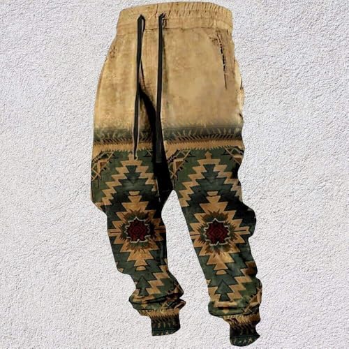 Men's Sweatpants Vintage Aztec Print Elastci Waist Drawstring Western Cowboy Pants Loose Fit Cargo Pants with Pockets2