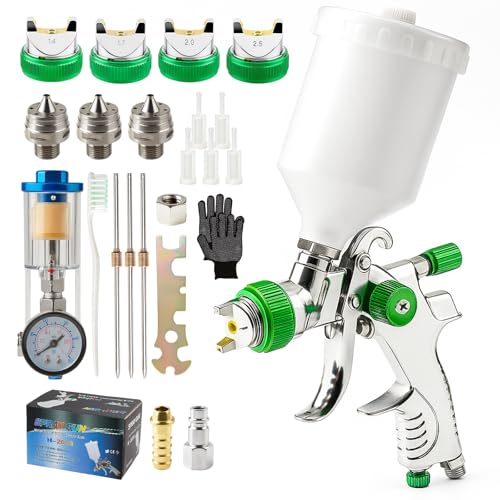 GROWNEER HVLP Lackierpistole Set mit 4 Düsen (1,4/1,7/2,0/2,5 mm), Druckluft Spritzpistole mit 600 ml Becher für Auto, Möbel, Holz, Heimwerker & Lackarbeiten - Grün