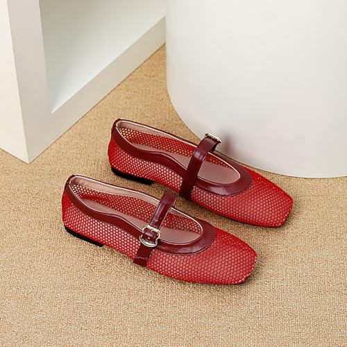 Close Square Toe Mesh Ballet Flats for Women Comfortable Buckle Strap Mary Janes Flats Shoes for Office Dressy Wedding Party4