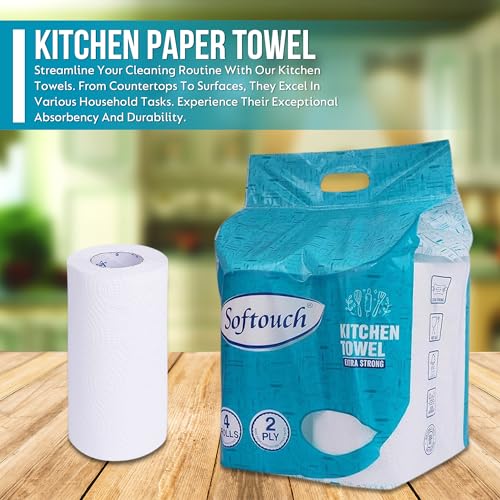 Image of Softouch 4 Rolls 2 Ply Kitchen Towel Tissue Paper Roll 65 Sheet Per Roll
