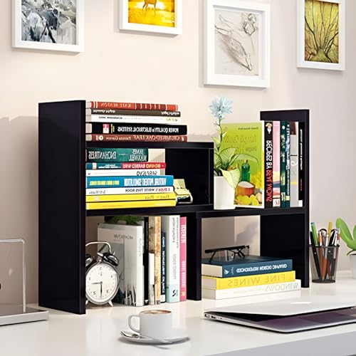 Image of PowerKing Wood Desktop Organizer, Adjustable Display Shelf Rack for Home Office Desktop Storage Supplies Organization (Black Walnut)