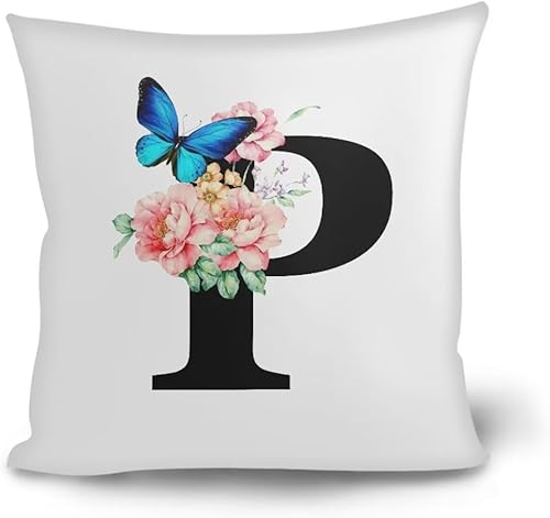 Miniatura 4 de Fundas de almohada decorativas del alfabeto, diseño de flores, mariposas, amor, fundas de almohada florales, fundas de cojín cuadradas suaves,