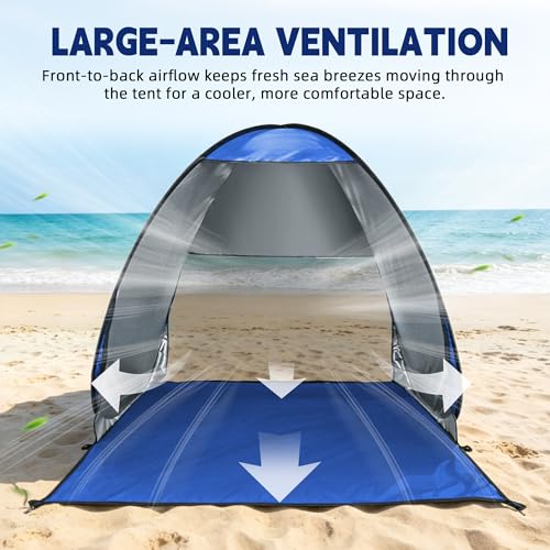Image of NARMAY Camping Tent, Pop Up Beach Tent, Portable Sun Shelter for 1-2 Person with UPF 50+ UV Protection - Blue