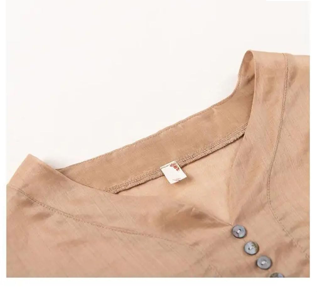 Tunique en coton pour femme avec col en V et manches 3/4 - Couleur unie