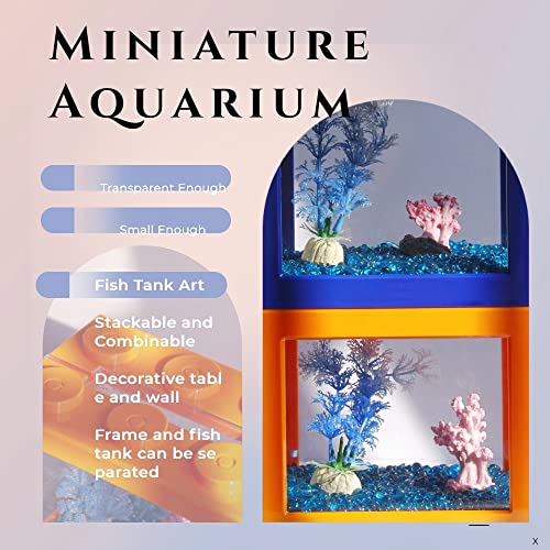 Small Betta Fish Tank, Stackable Mini Fish Tank Aquarium Tank Kit, 3/5 Gallon Rectangular Fish Bowl With Aquarium Gravel Decoration, Cube Tank For Seaweed Balls Sea Monkeys (Orange) #TOP2