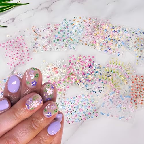 SPLOCUDU Colorful Cute Daisy, Floral, Heart, Flower Nail Art Stickers Decals, 3D Self Adhesive Supplies, Design Decoration Accessories for Women and Girls, 30 Sheets - Thumbnail 2