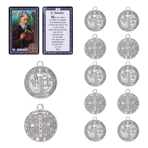 10 Pcs St Benedict Medals Catholic Saint Benedict Medal for Jewelry Pendant Rosary Parts Making Supplies Religious Metal Charm Medalla De San Benito