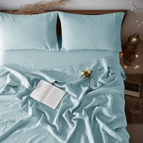 Image of LBRO2M 100% French Pure Linen Sheet Set 4Pcs, 16 inch Deep Pocket King Size