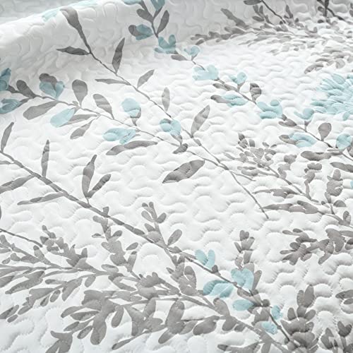 Parure de lit réversible facile d'entretien en coton polyester bleu et gris