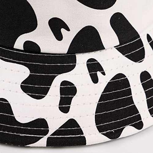 Skyearman Unisex Cow Bucket Hat With Cute Horn Ears Cow Print Summer Hat Fisherman's Hat Print Sun Cap For Women With Uv Protection (Cow Black),Onesize #TOP3