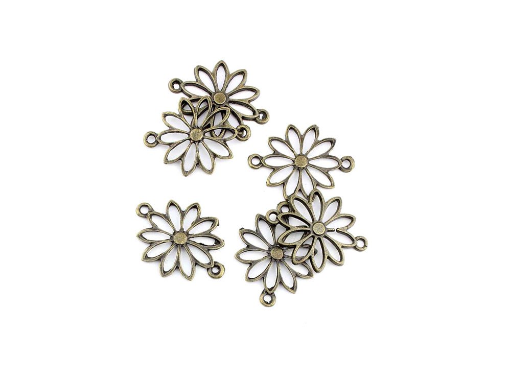 Qty 20 Pieces B16401 Flower Connector Ancient Antique Bronze Jewelry Making Charms Findings Bulk Retro Accessoires Lots Vintage for Bracelet Necklace