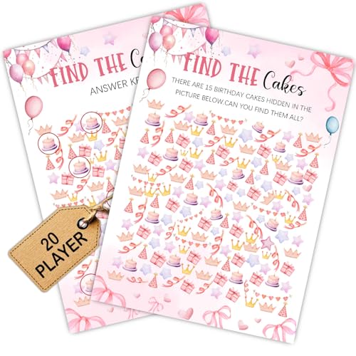 Image of Coquette Pink Bow Themed Sleepover Slumber Party Supplies- Pink Slumber Party Games Card - Sleepover Stuff- Birthday Night Games Creative Idea -Find The Cakes- 20 Game Cards and 2 Answer Key