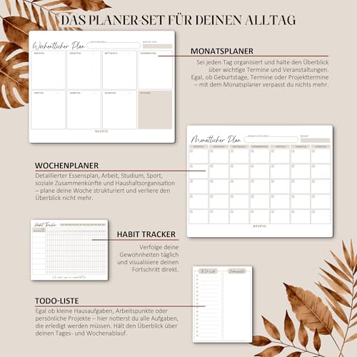 BIROYAL 4 Stk Magnetisch Wochenplaner Abwischbar 2026 - Wochenplaner & Monatsplaner Abwischbar, Familienplaner inkl. Habit Tracker & To Do List - Haushaltsplaner - Magnettafel für Kühlschrank