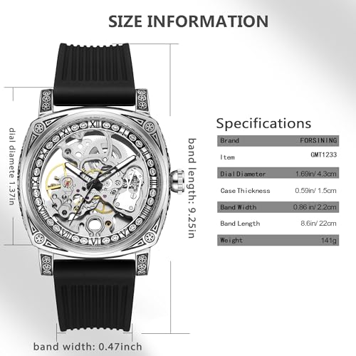 Image of FORSINING Fancy Watches for Men, Square Retro Mechanical Watch Self-Wind Carved, Gear Movement Golden Skeleton Automatic Watches Vintage Leather Strap Wrist Watch