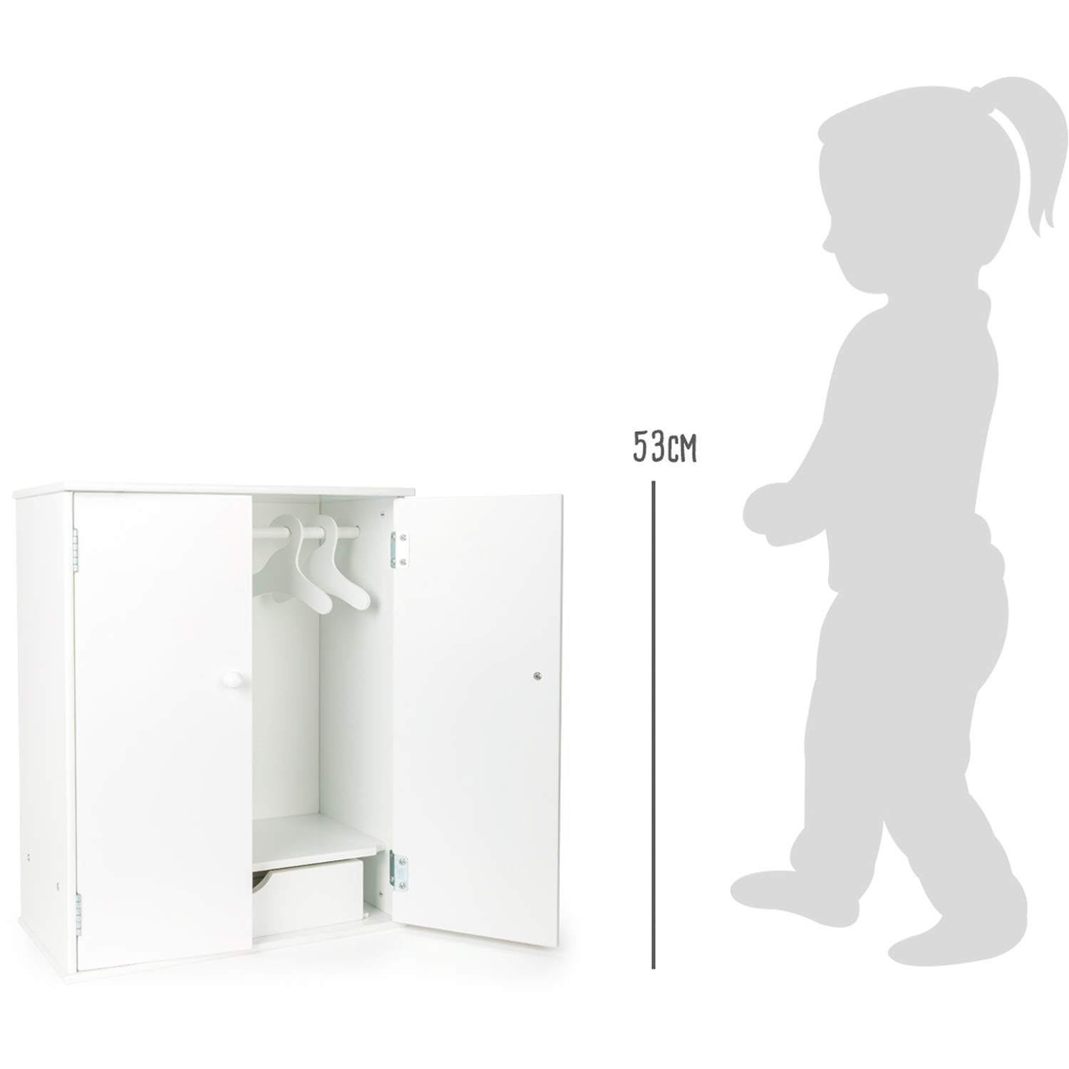 small foot Armoire à poupées en bois blanc, avec accessoires tels qu'une tringle à vêtements et un cintre, en plus des accessoires pour poupées, 11213, 40 x 20 x 53 cm, Petit