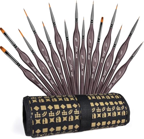 Miniatur-Pinsel, 15-teilig, kleine Pinsel, Mikromodell-Detail-Pinsel-Set, feine Details für Acryl, Öle, Aquarellfarben und Malen nach Zahlen, Zitadel, Figur (braun)