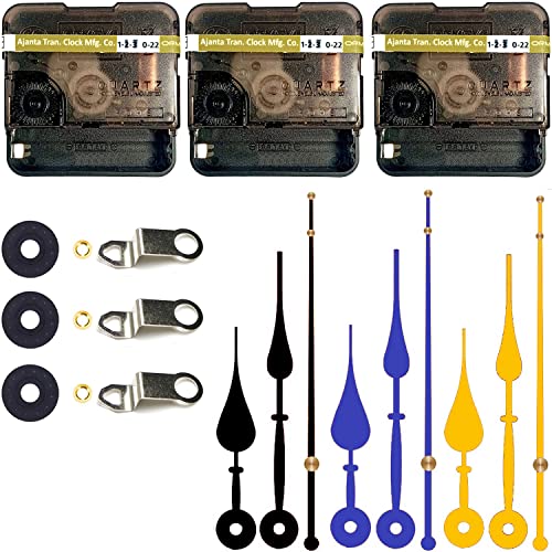 Image of YOPY Combo 3 Of Ajanta Mfg. Battery Operated Plastic Analog Ticking Wall Clock Movement Machine With Hands (Needles : Antique Black,Blue,Gold)