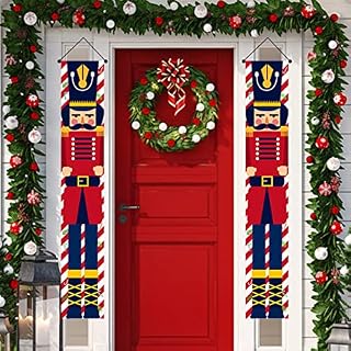 TENGYIF Nutcracker Christmas Decorations - Outdoor Xmas Decor Soldier Model Nutcracker Banners - Christmas Porch Hanging Decorations -1 Pair 30cm x 180cm - for Holiday Party Outdoor Yard Kids Garden
