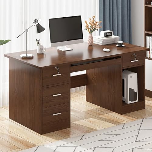 Escritorio de computadora de Madera con 3 cajones, Moderno Escritorio Ejecutivo con Almacenamiento, Mesa de PC con cajón con Cerradura, para Estudio, Dormitorio (120 x 60 x 74 cm,