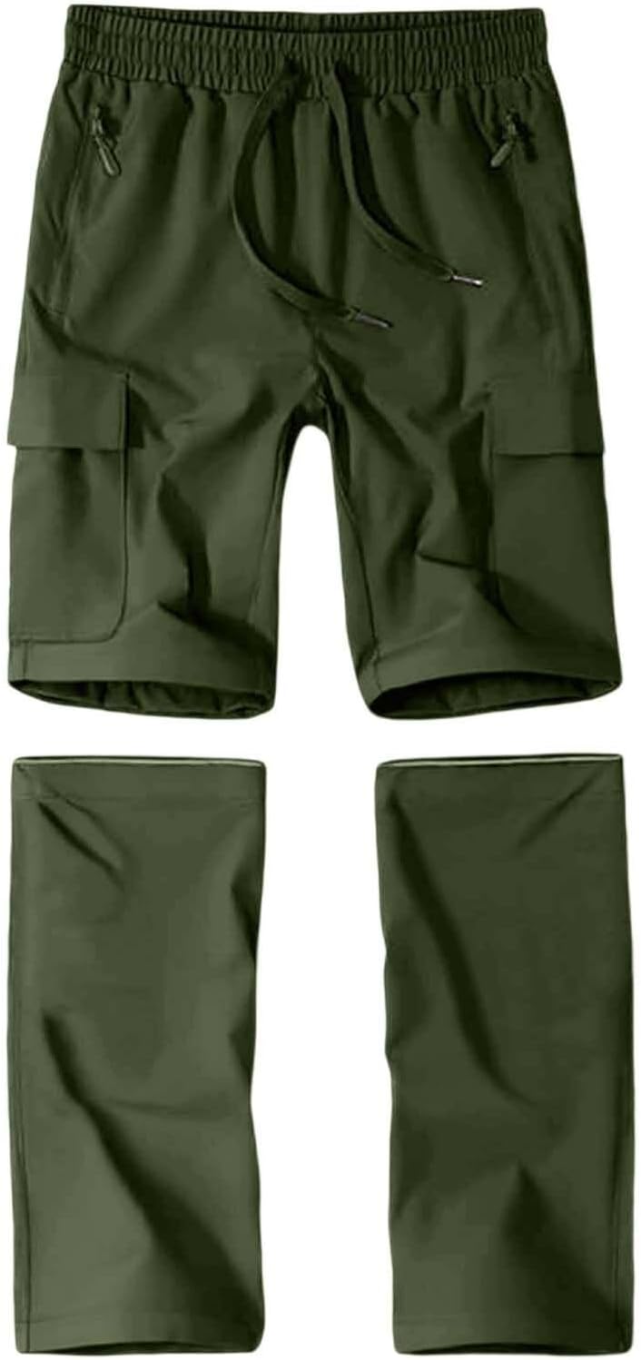 Teen Boys Convertible Hiking Pants Kids Zip Off Waterproof Quick Dry Cargo Pants Lightweight Outdoor Travel Sweatpants