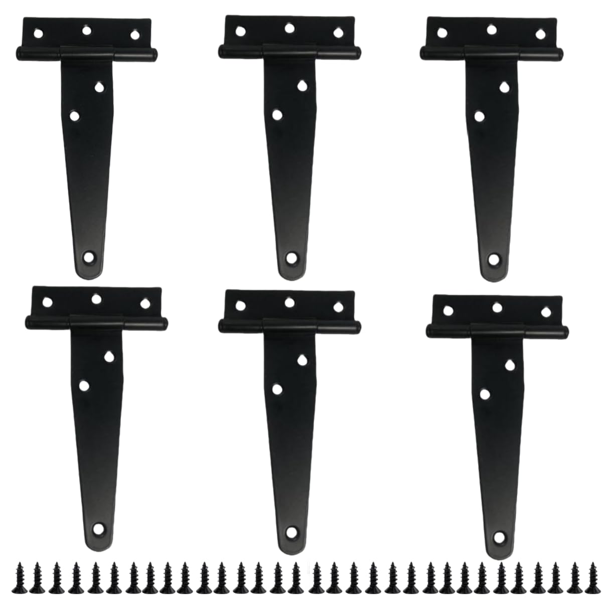 Photo 1 of 6 Pack 4 Inch Black Hinges T-Strap Hinges for Wood Doors, Steel Black Powder Coated Outdoor shed Door Hinges/barn Door Hinges, gate Hinges for Wooden Fences, Includes Screws (Light Duty)